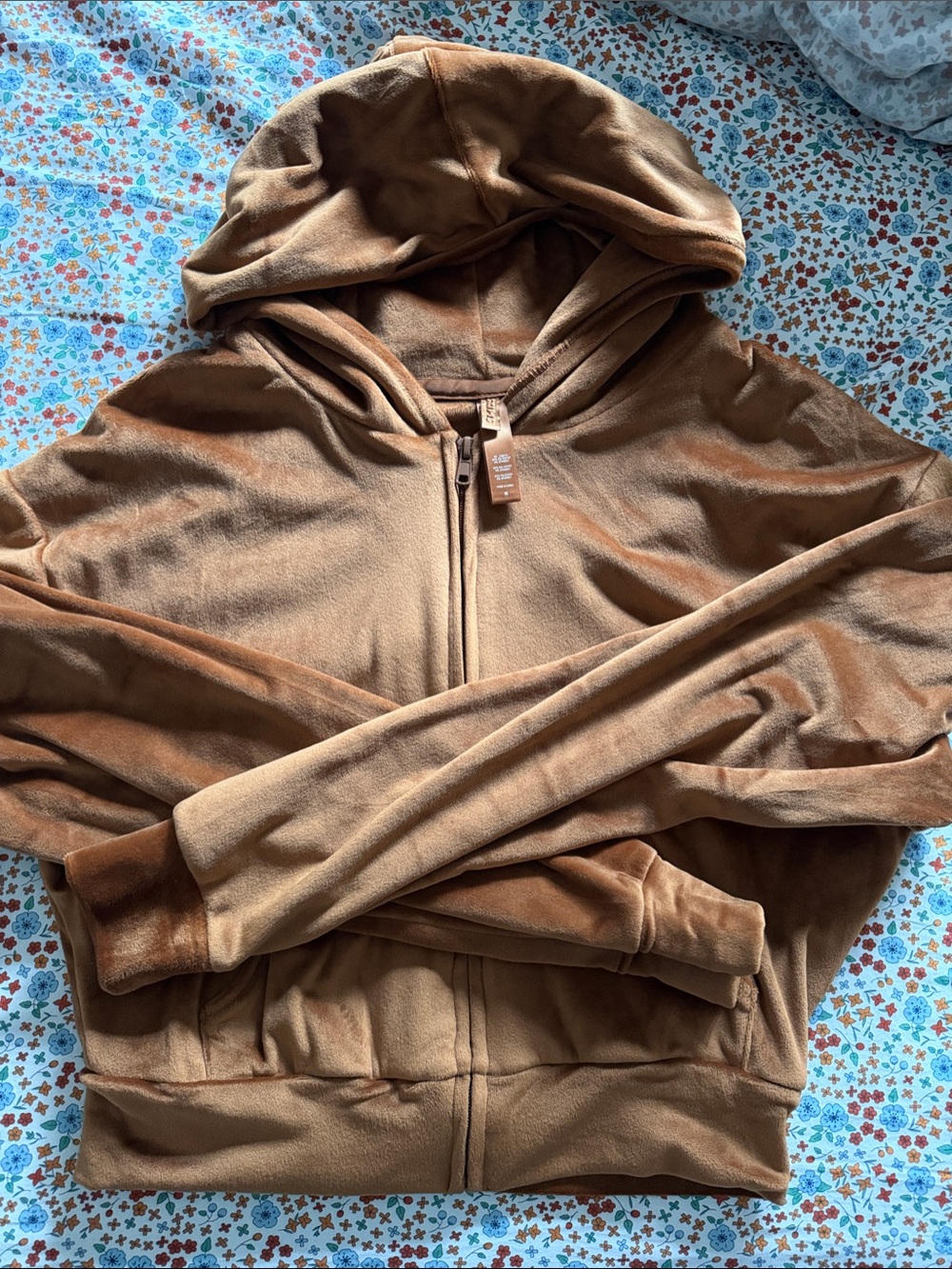 SKIMS Cropped Zip-Up Velour Hoodie - Copper - Medium